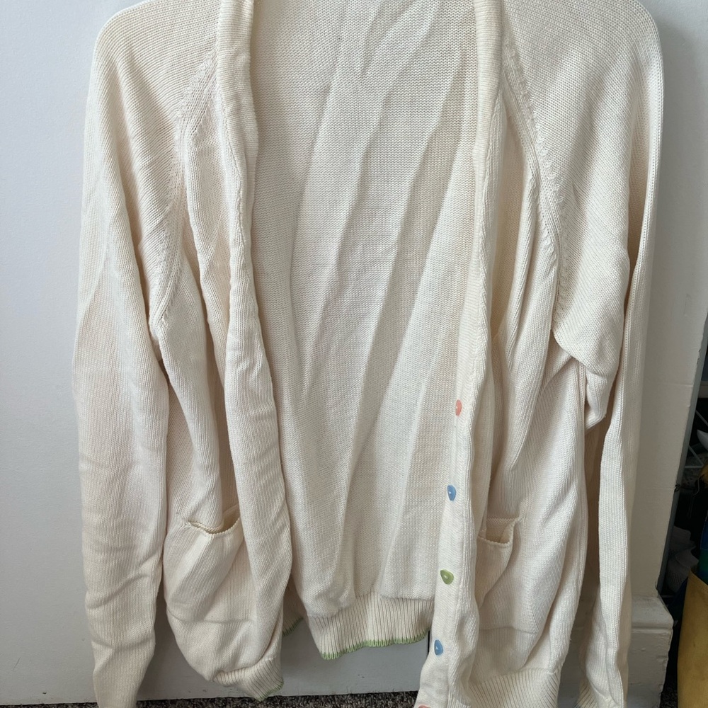 Cream Cardigan with Colorful Buttons